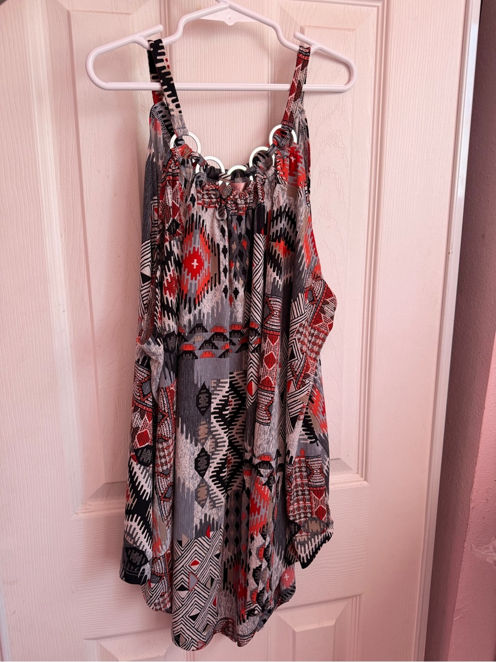 SJS Aztec Print Ring-Detail Camisole - Red & Gray